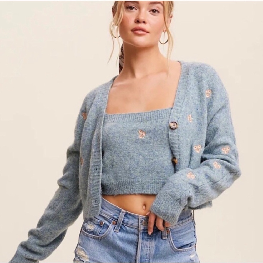 Listicle Women’s Crop Sweater Cardigan Set (Small, Medium, and Large)